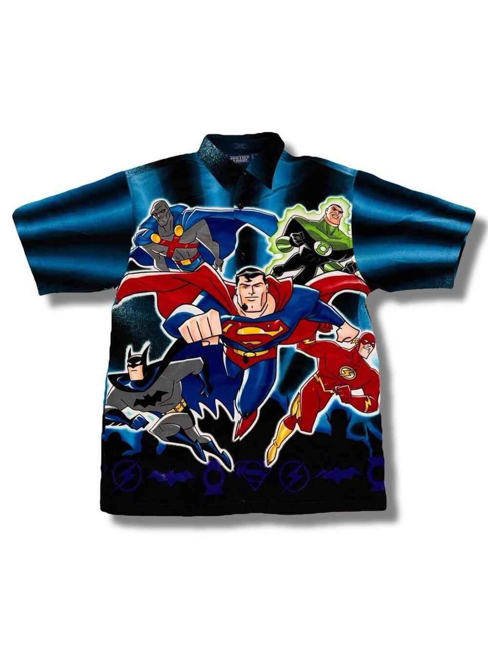 Vintage 2002 y2k Justice League all over print button up shirt - size M - Batman